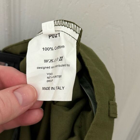 Iris & Ink Wide Leg Paperbag Pants Size 10 Green Made in Italy 100% Cotton - Picture 7 of 9